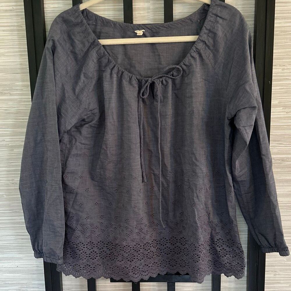 J Crew Blue chambray cotton eyelet blouse 6